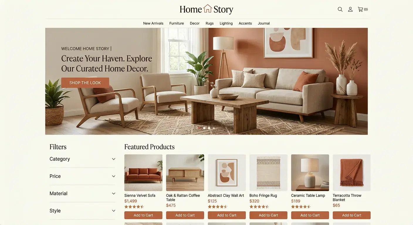 Home Story: Home Decor & Furnishing demo store built with BharatGo
