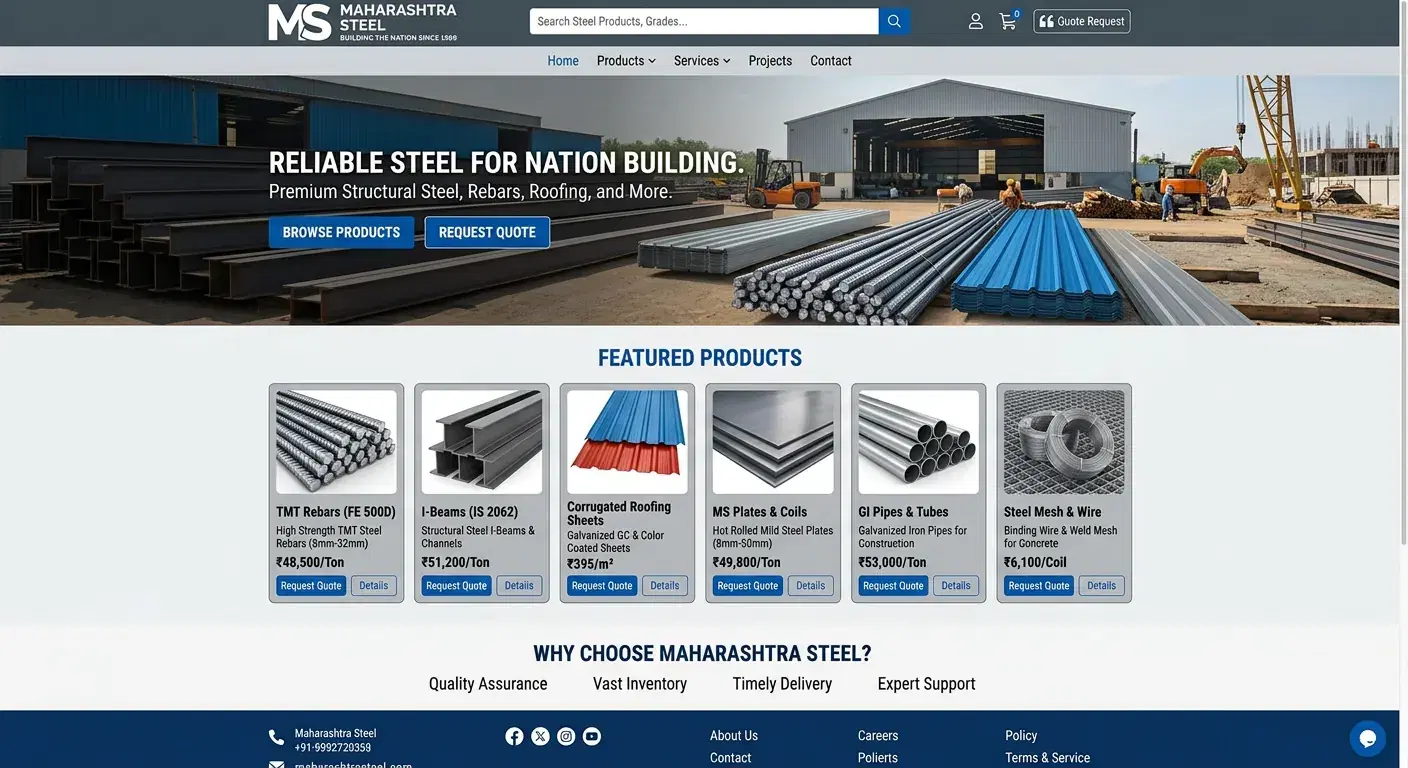 Maharashtra Steel: Steel & Construction demo store built with BharatGo