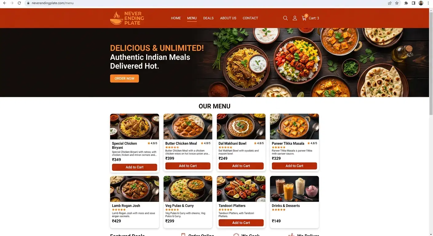 Never Ending Plate: Food & Beverages demo store built with BharatGo