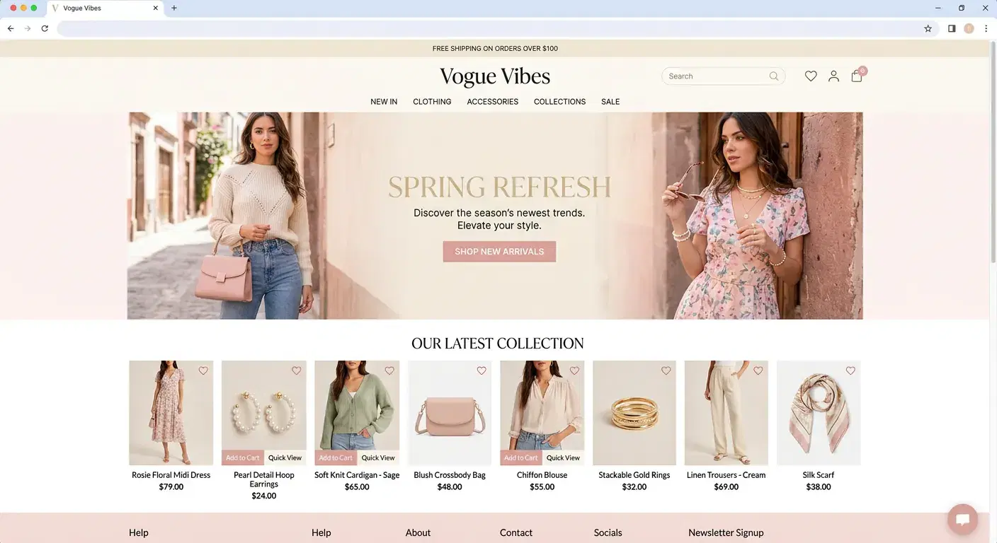 Vogue Vibes: Fashion & Accessories demo store built with BharatGo